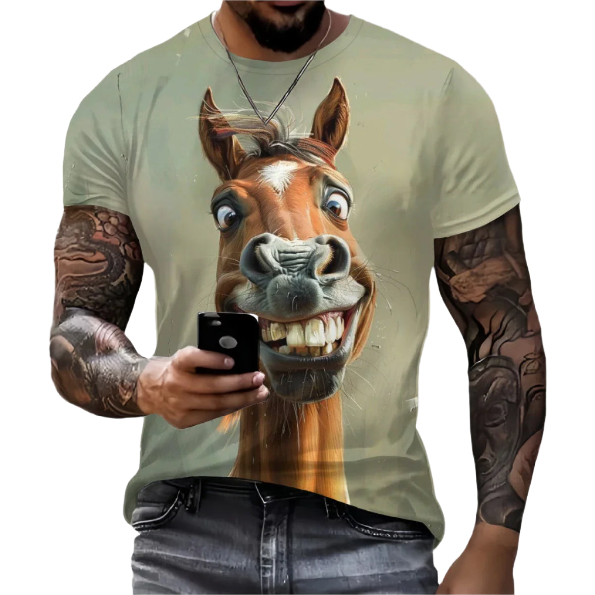Men’s Retro Horse Print T-Shirt – 3D Graphic Short Sleeve Casual Streetwear - Quick-Dry Summer Tee