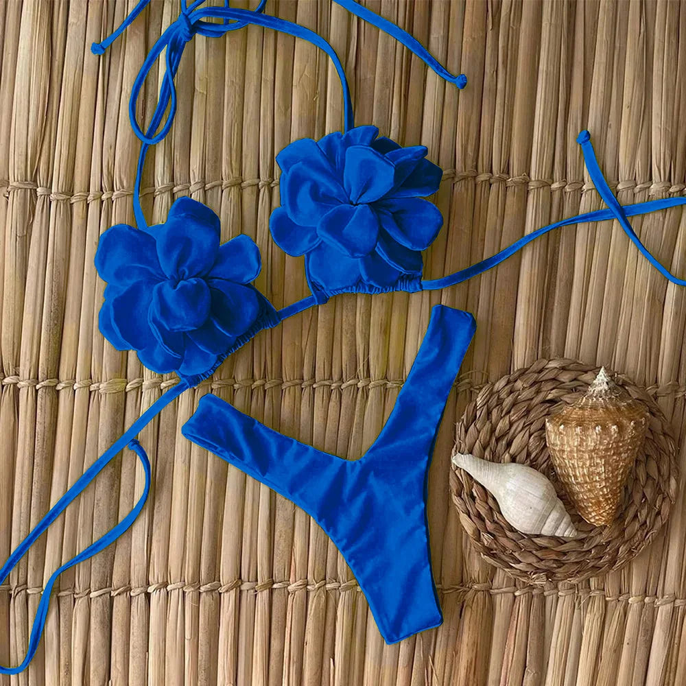 Sexy Floral Lace-Up Micro Bikini Set for Women – 2025 Brazilian Thong Swimwear, Push-Up Two-Piece Beach Bathing Suit