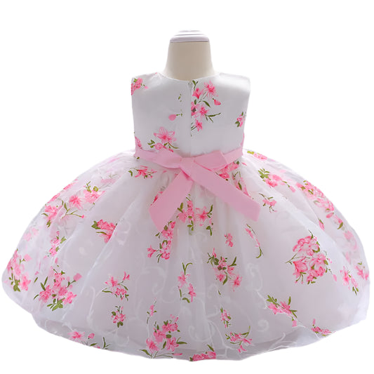 Baby Girl 1st Birthday Floral Dress – Embroidered Sleeveless Party Outfit