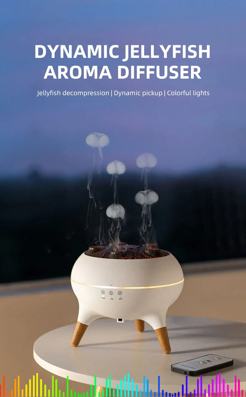 Dynamic Jellyfish Rain Cloud Humidifier with Remote – 250ml Aromatherapy Diffuser