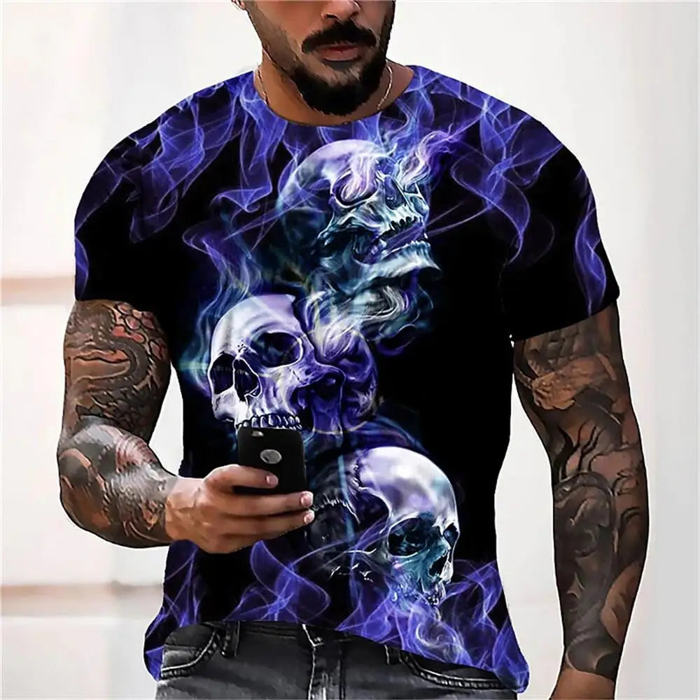 Gothic Skull Heart Hands Graphic Men's Casual T-Shirt – Cool Black Short Sleeve Crewneck Streetwear Tee