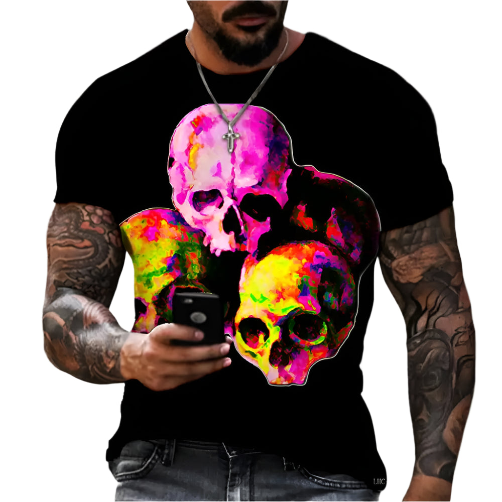 Gothic Skull Heart Hands Graphic Men's Casual T-Shirt – Cool Black Short Sleeve Crewneck Streetwear Tee