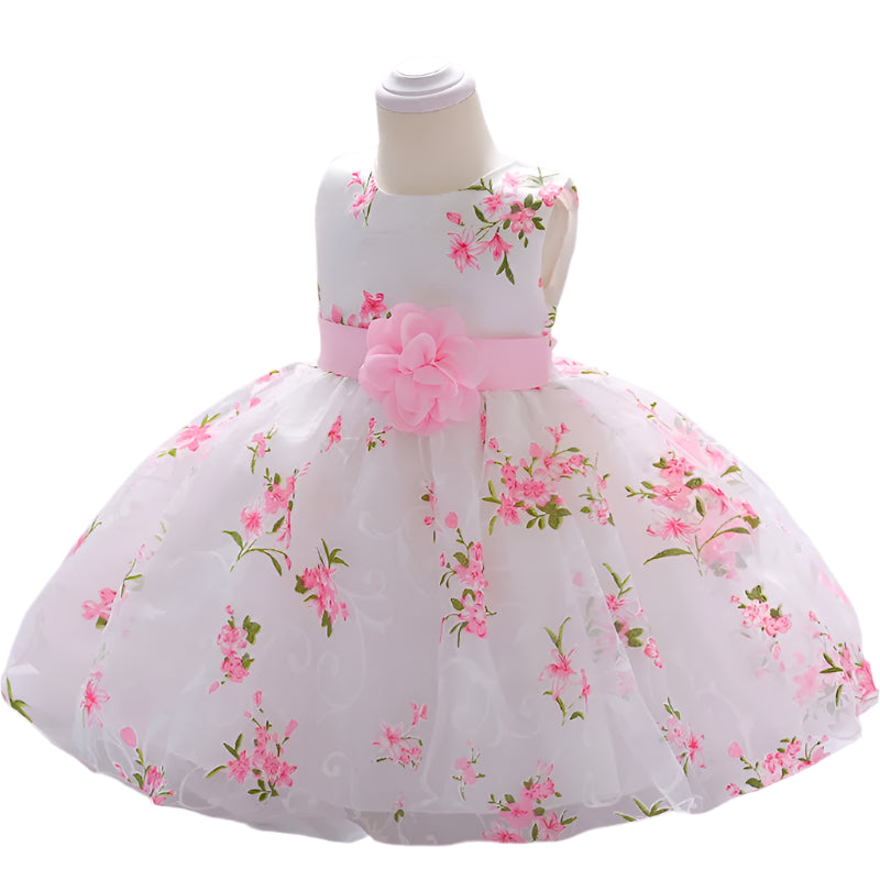 Baby Girl 1st Birthday Floral Dress – Embroidered Sleeveless Party Outfit