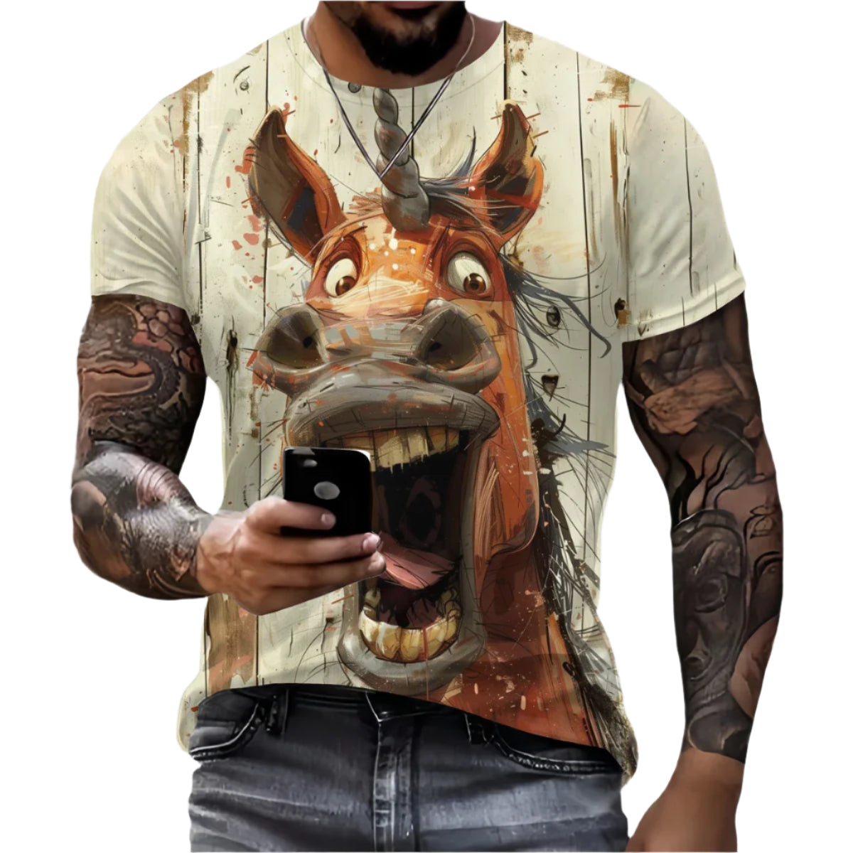 Men’s Retro Horse Print T-Shirt – 3D Graphic Short Sleeve Casual Streetwear - Quick-Dry Summer Tee