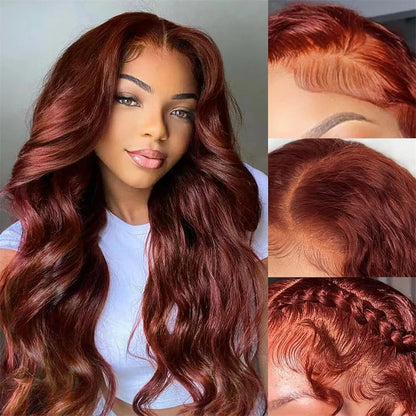 Pre-Plucked Reddish Brown Human Hair Lace Front Wig