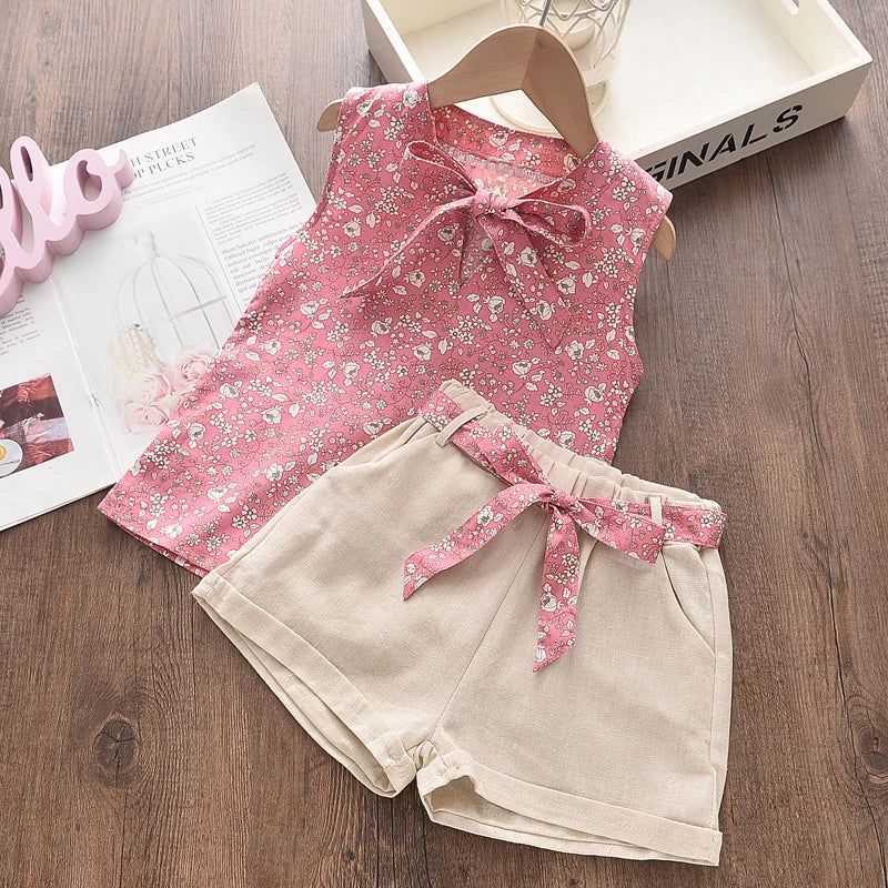 2-Piece Summer Toddler Girl Outfit – Sleeveless Printed Vest & Shorts Set | Lightweight Casual Clothing for 4–6 Years