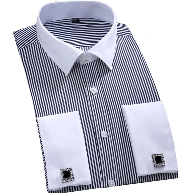 Men’s French Cuff Tuxedo Dress Shirt – Formal Long Sleeve Button-Up Shirt for Wedding, Party, or Office – Sizes M to 6XL