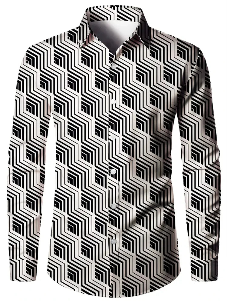 Men’s 3D Print Shirt – Casual V-Neck Long Sleeve Shirt