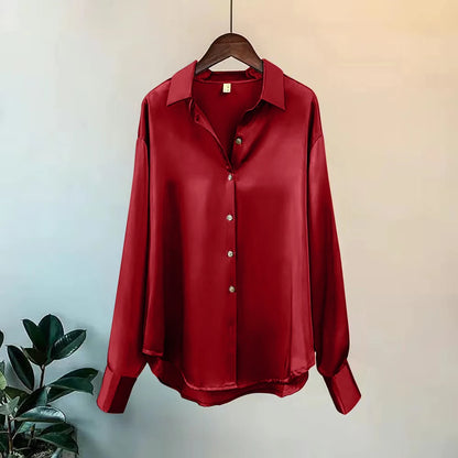 Elegant Satin Long Sleeve Button-Up Shirt