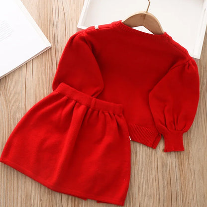 Girls Knitted Long sleeve Skirt Set