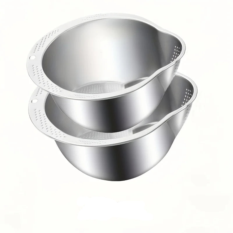 Rice Washer Strainer Bowl - 4-in-1 Washing Bowl for Quinoa -Stainless Steel Rinser With Side Drains