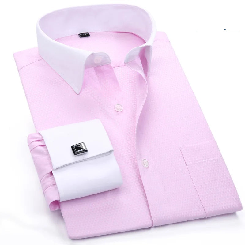 Men’s French Cuff Tuxedo Dress Shirt – Formal Long Sleeve Button-Up Shirt for Wedding, Party, or Office – Sizes M to 6XL