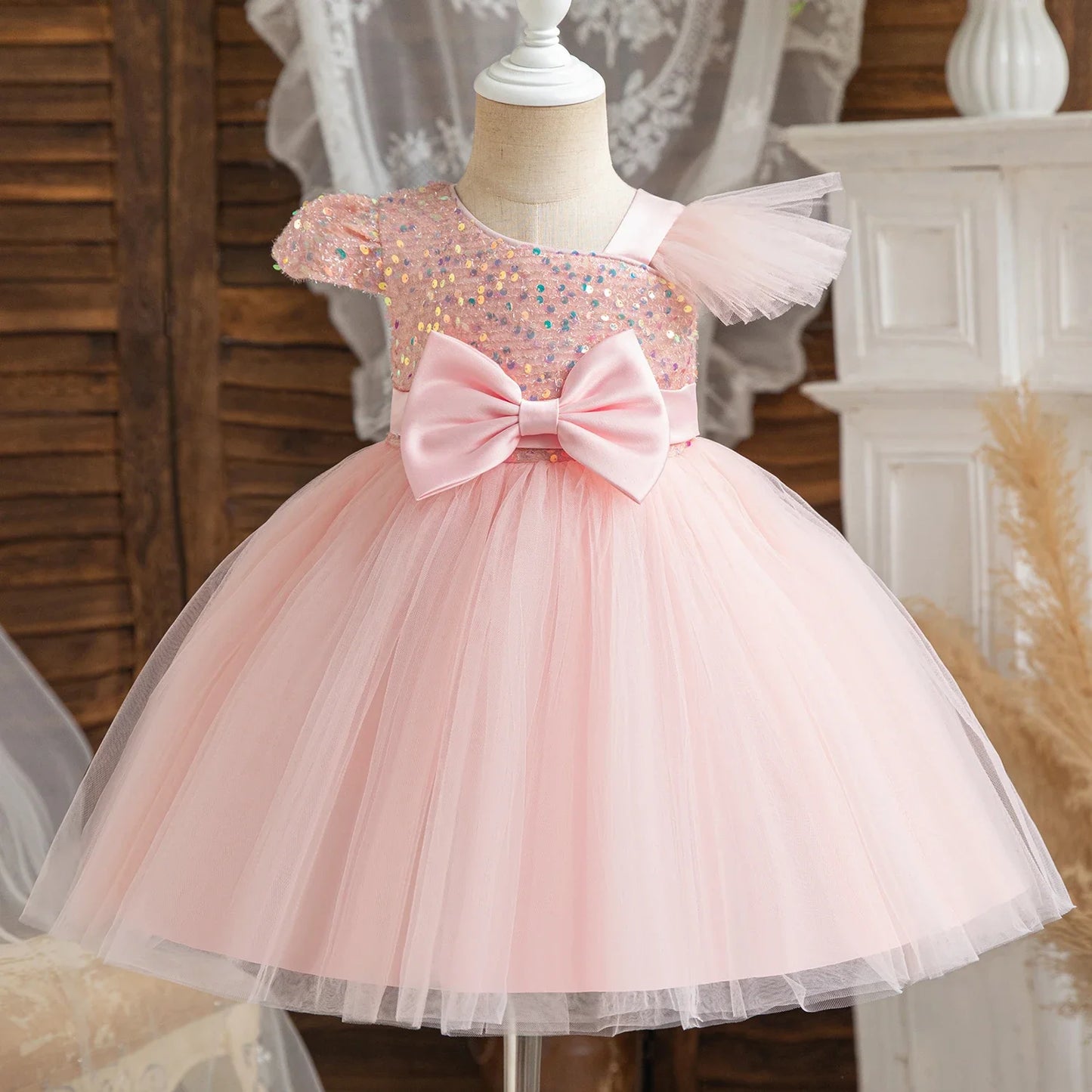 Elegant Baby Girl Tulle Lace Dress – 1st Birthday, Baptism, Wedding & Party Gown