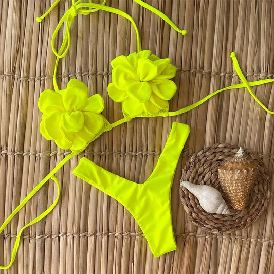 Sexy Floral Lace-Up Micro Bikini Set for Women – 2025 Brazilian Thong Swimwear, Push-Up Two-Piece Beach Bathing Suit