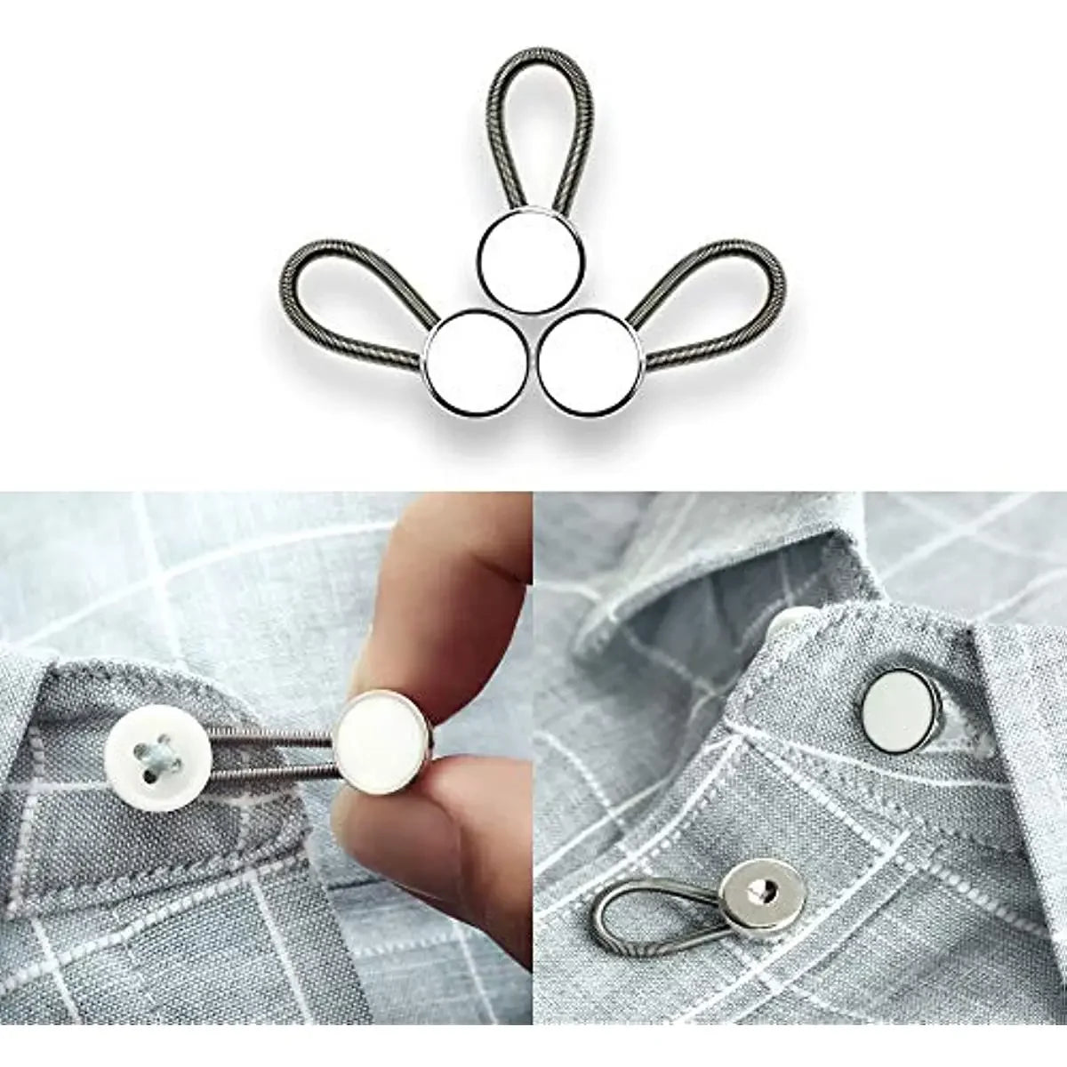 10MM Metal Elastic Collar & Waistband Extenders – Adjustable Button Expanders