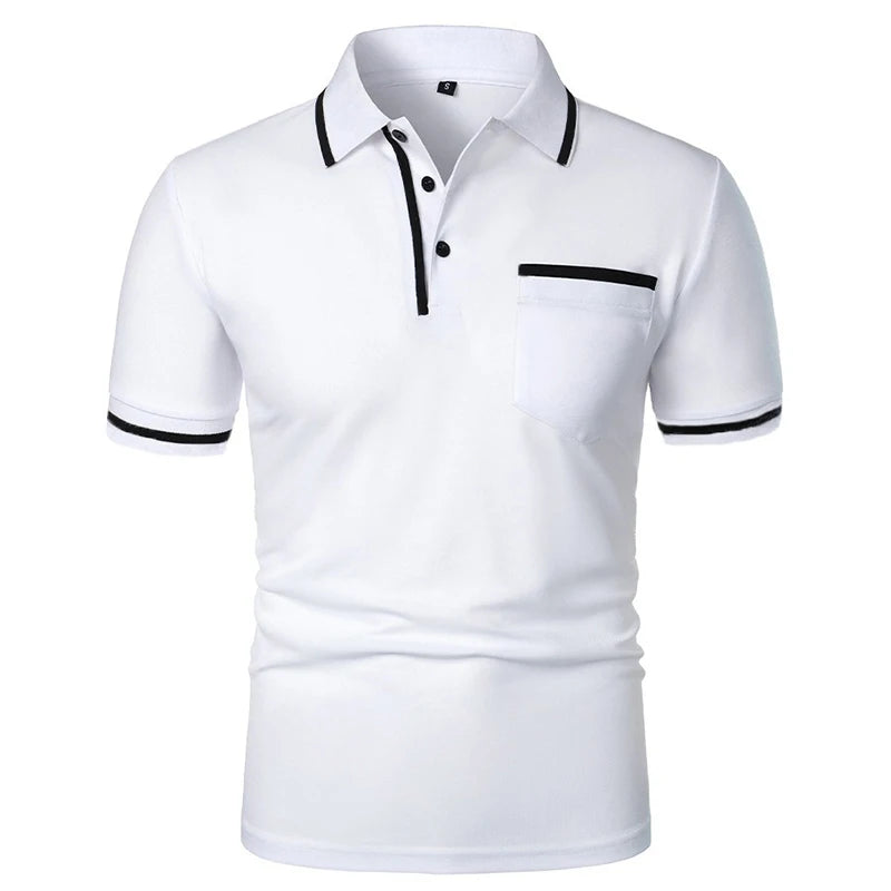Men’s Breathable Summer Polo Shirt – Short Sleeve Solid Color Casual T-Shirt with Pocket | Lightweight, Anti-Wrinkle, Smart Casual Top