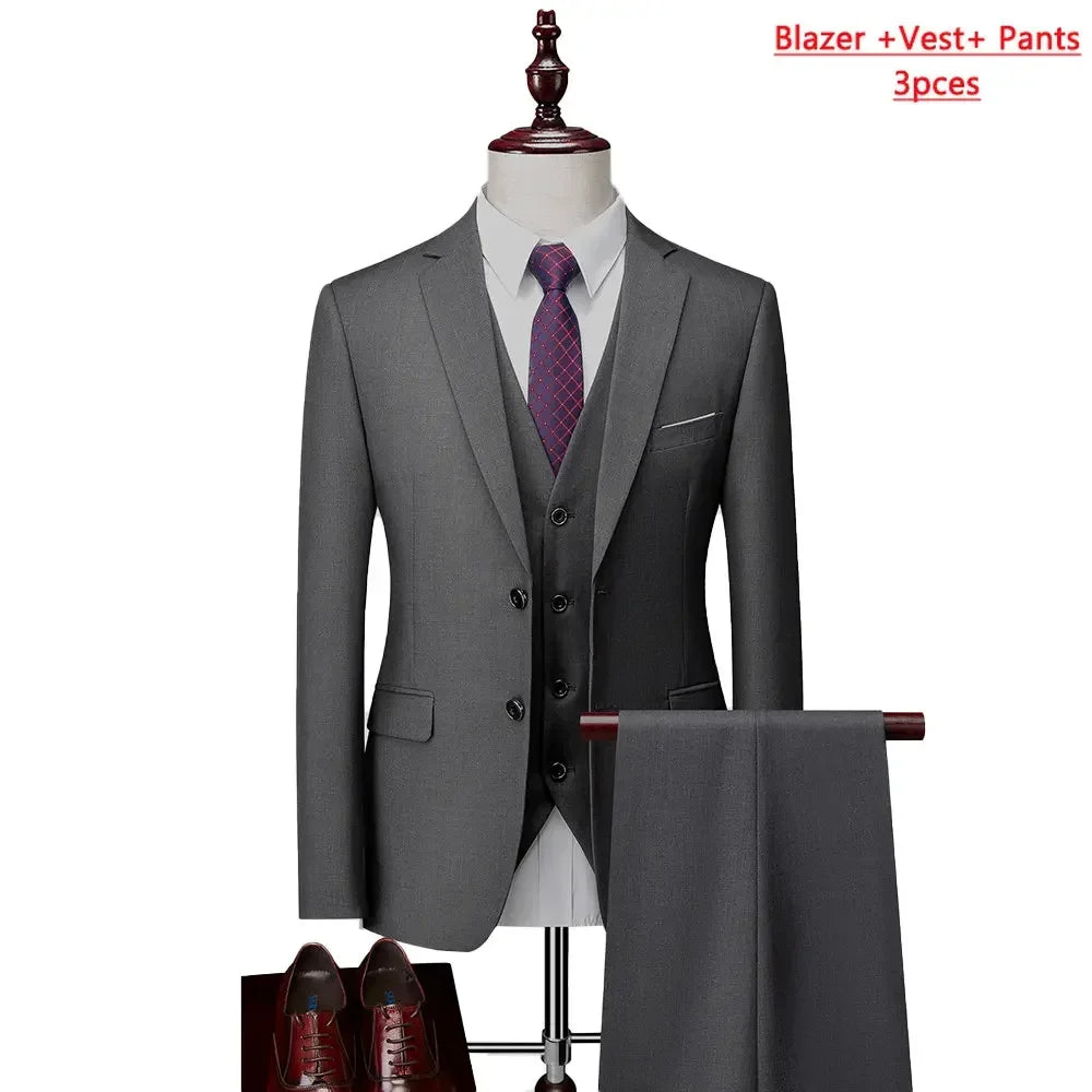 Men’s 3-Piece Slim Fit Formal Suit – Wedding Groom Tuxedo with Jacket, Vest & Pants – Business Dress Suit for Office & Events