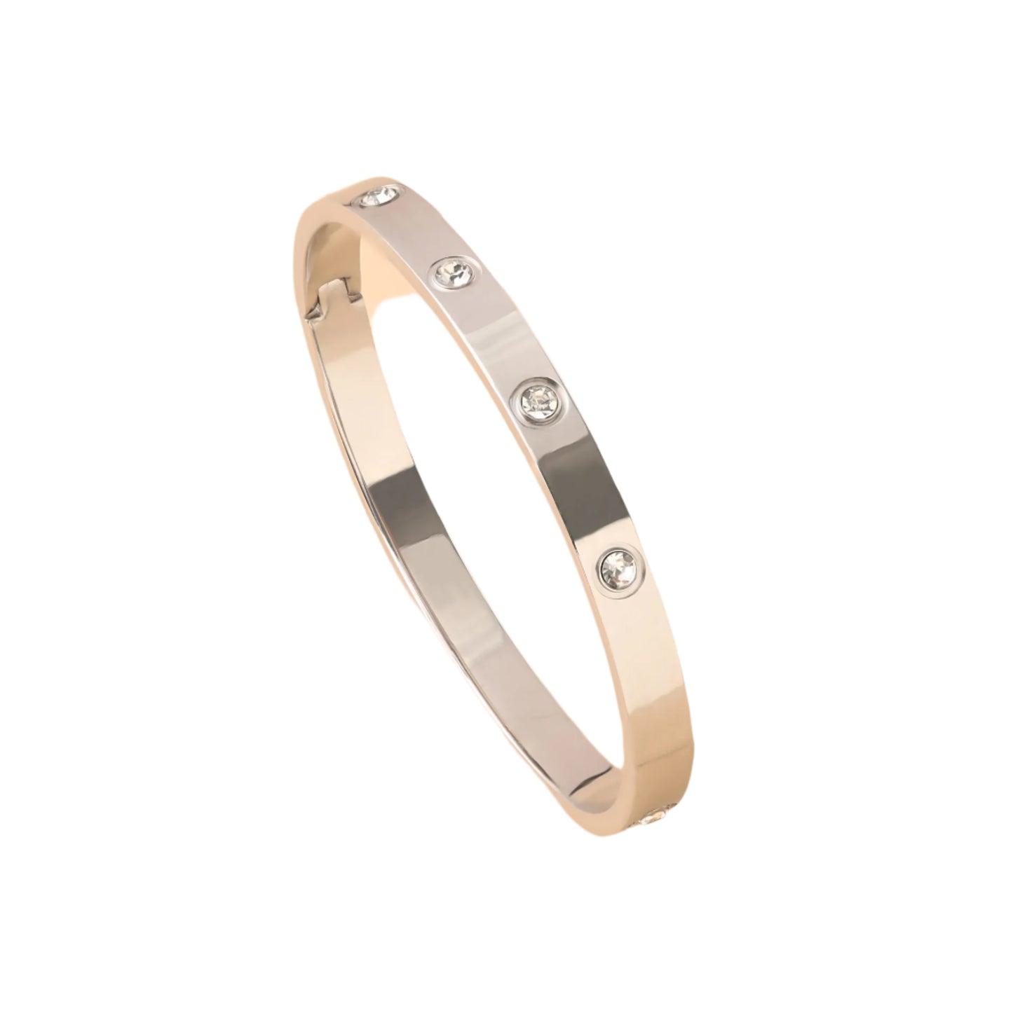 18K Platinum Plated Stainless Steel Diamond Oval Bangle Set