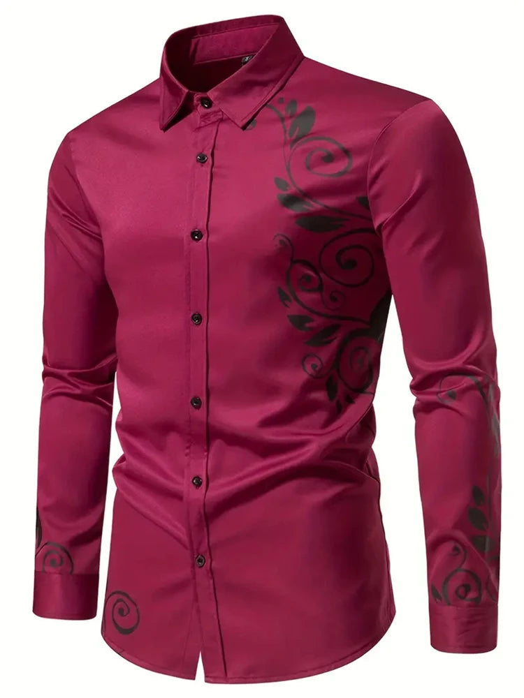 Men’s 3D Print Shirt – Casual V-Neck Long Sleeve Shirt