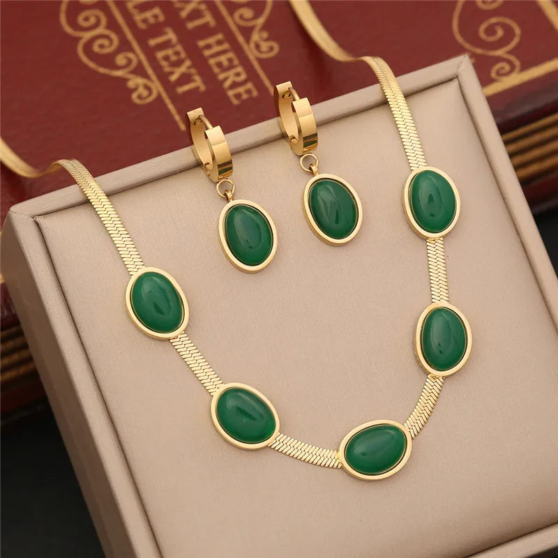 Emerald Stone Necklace and Earring Set