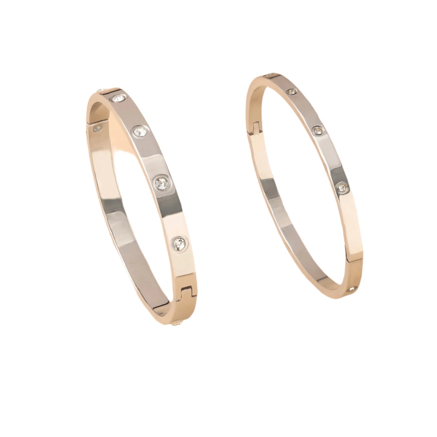18K Platinum Plated Stainless Steel Diamond Oval Bangle Set
