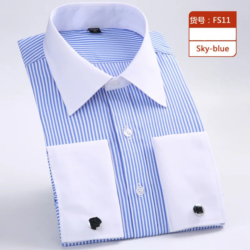 Men’s French Cuff Tuxedo Dress Shirt – Formal Long Sleeve Button-Up Shirt for Wedding, Party, or Office – Sizes M to 6XL