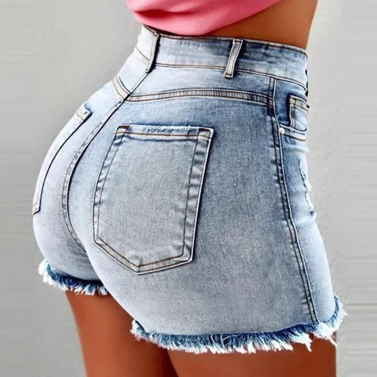 Women's High-Waist Distressed Denim Shorts