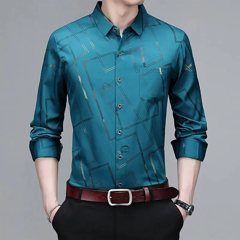 Men's Casual and Fashionable Long Sleeved Printed Shirt, Non Ironing and Wrinkle Resistant Business Top - StarLuxeTrend