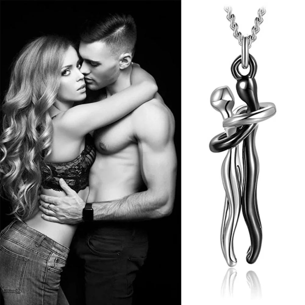 Chic Hug Pendant Necklace for Couples - Elegant Love Symbol