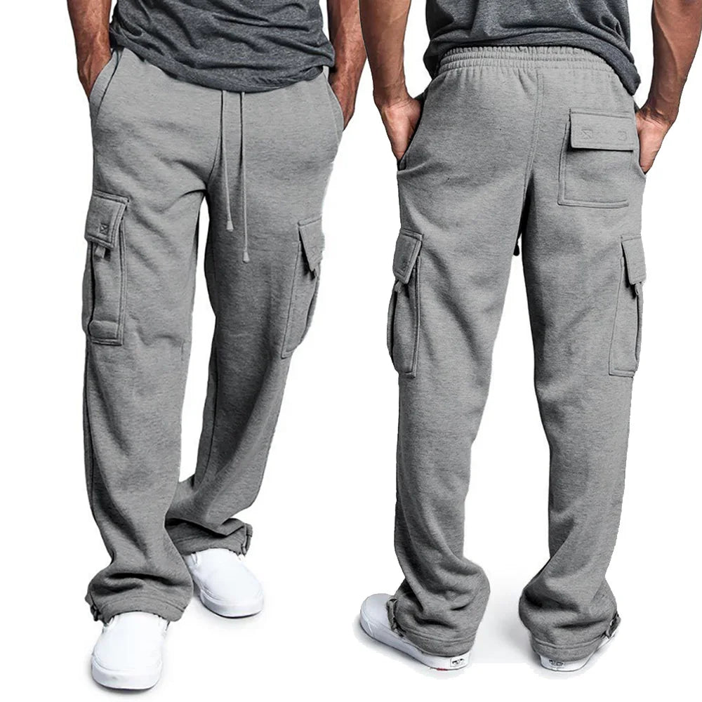 Men’s Straight Fit Joggers – Loose Oversized Sweatpants with Multi-Pockets & Drawstring - StarLuxeTrend