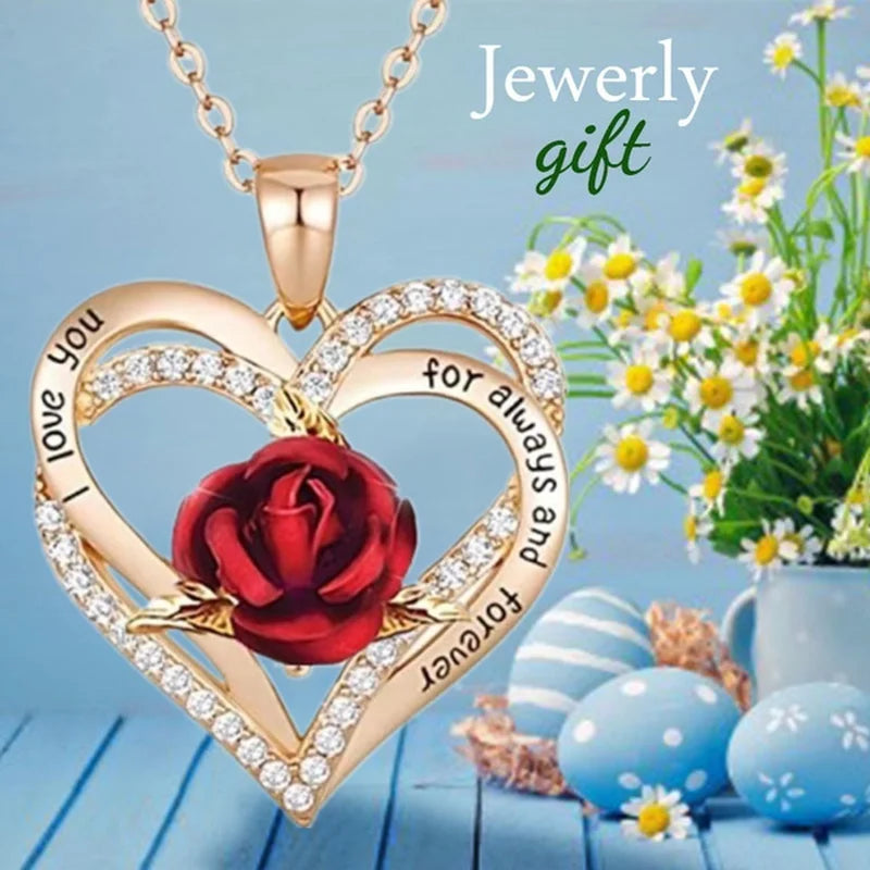 Women's Fancy Heart Shaped Rose Necklace