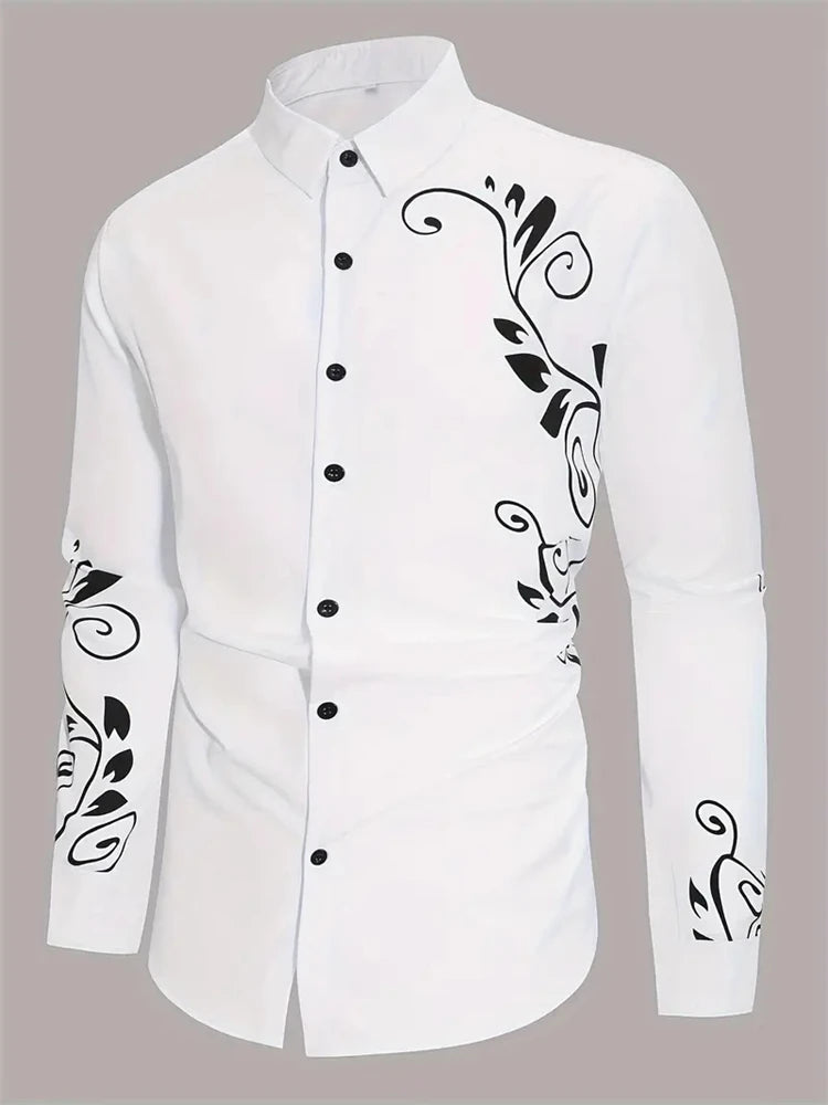 Men’s 3D Print Shirt – Casual V-Neck Long Sleeve Shirt