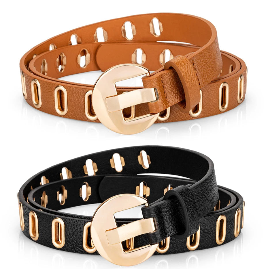 Punk Style Women’s Belt – Adjustable PU Leather Grunge Waist Belt with Metal Buckle