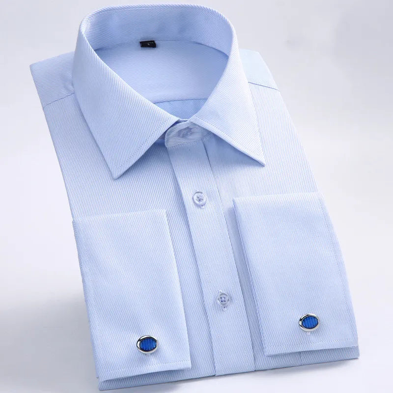 Men’s French Cuff Tuxedo Dress Shirt – Formal Long Sleeve Button-Up Shirt for Wedding, Party, or Office – Sizes M to 6XL