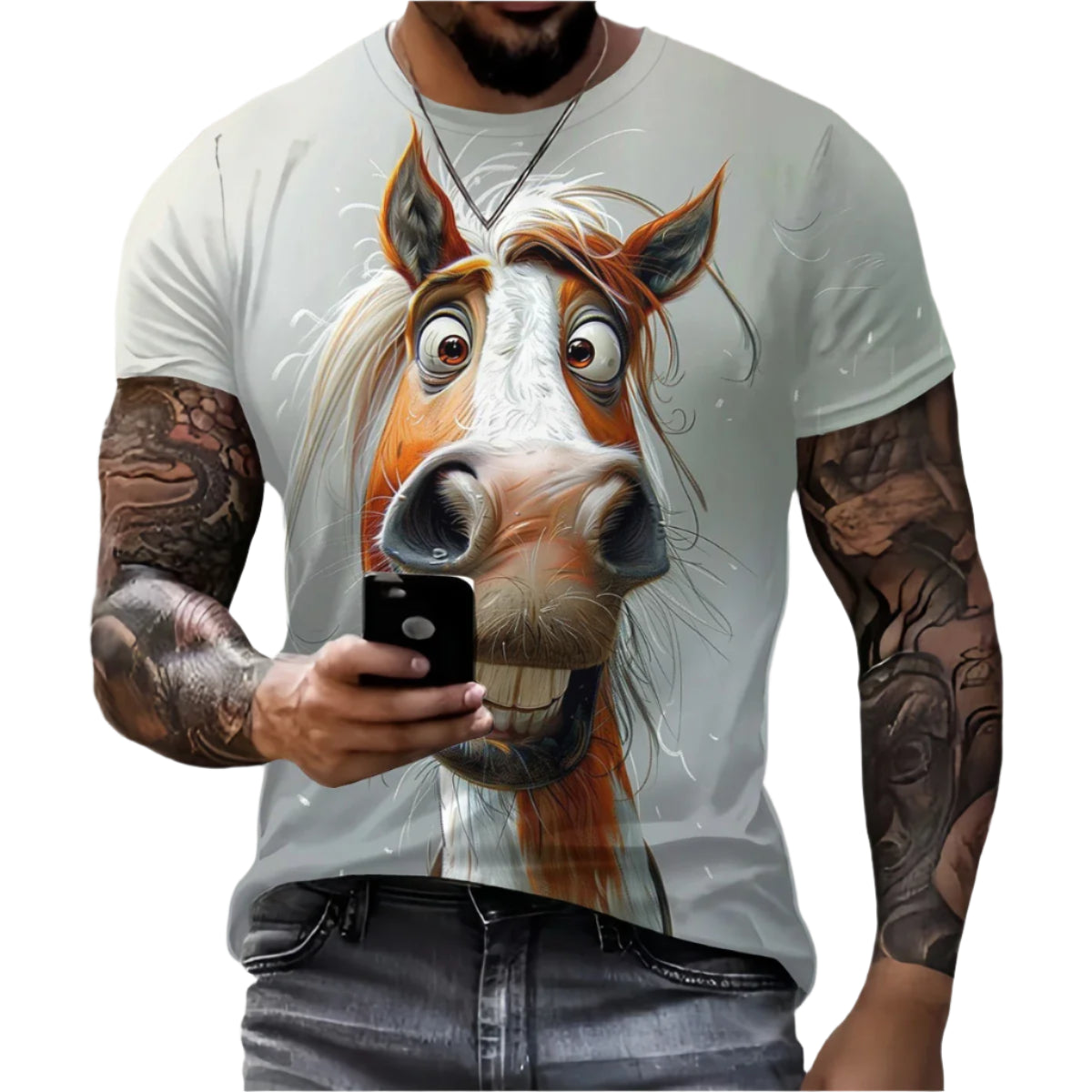 Men’s Retro Horse Print T-Shirt – 3D Graphic Short Sleeve Casual Streetwear - Quick-Dry Summer Tee