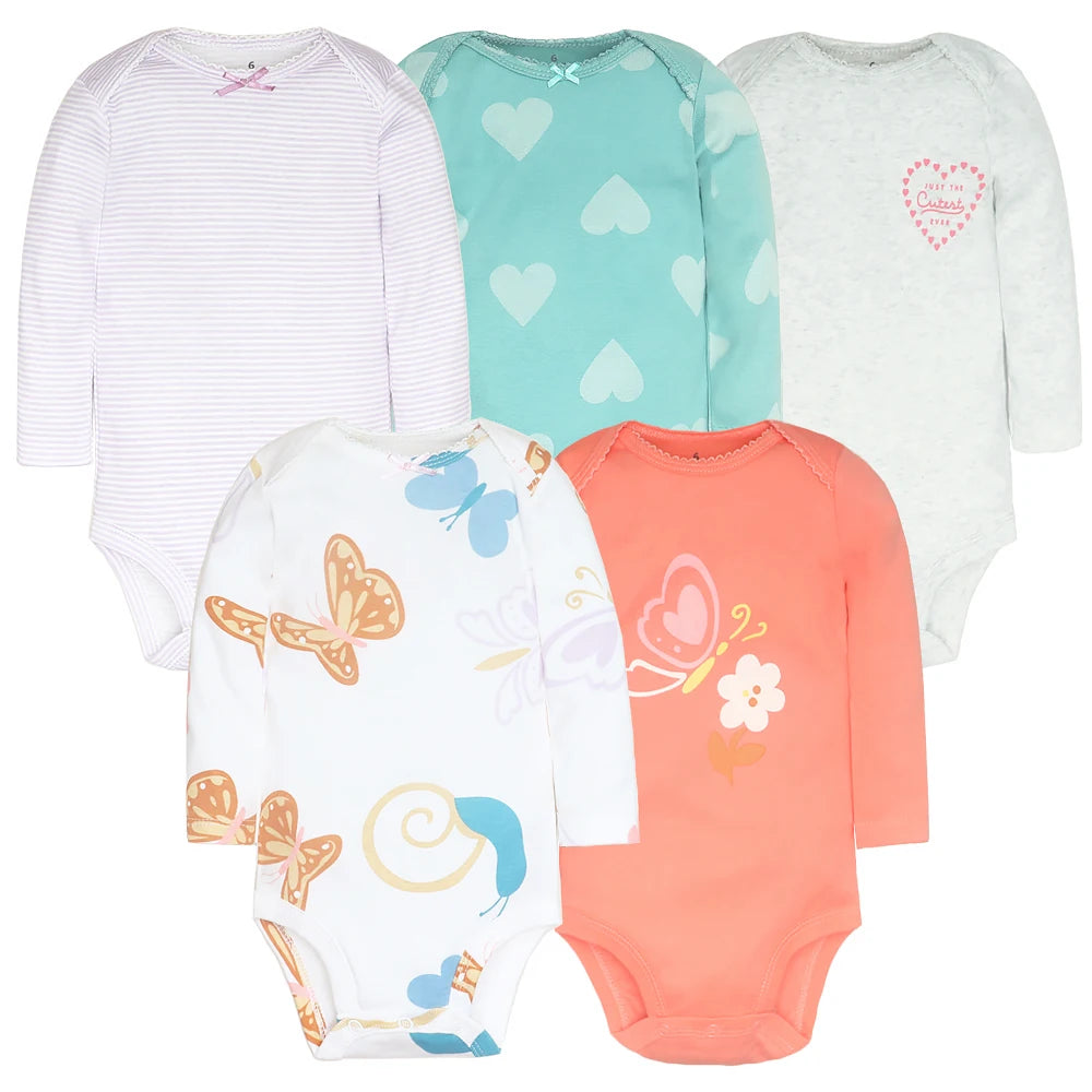 Soft Cotton Baby Bodysuits Set – 3 to 5 PCS Long Sleeve Infant Romper for Boys & Girls - Cute Cartoon Jumpsuit for All Seasons