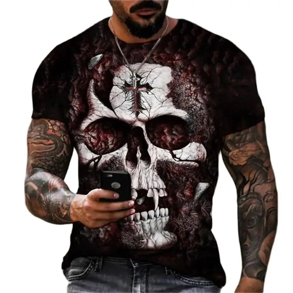 Gothic Skull Heart Hands Graphic Men's Casual T-Shirt – Cool Black Short Sleeve Crewneck Streetwear Tee