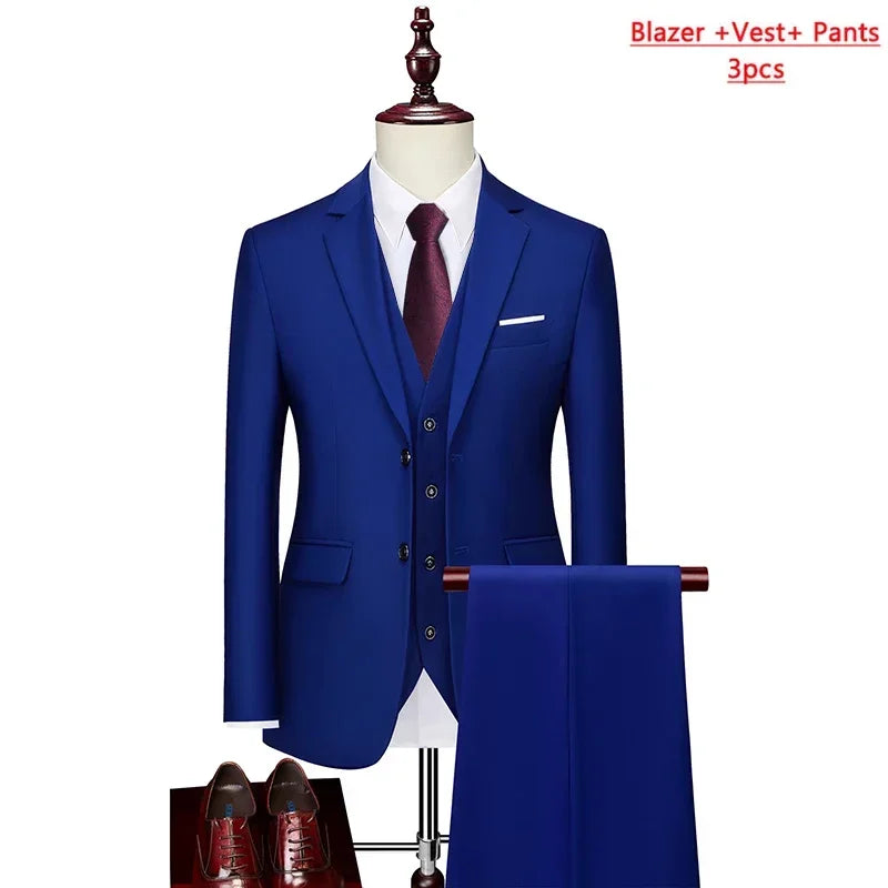 Men’s 3-Piece Slim Fit Formal Suit – Wedding Groom Tuxedo with Jacket, Vest & Pants – Business Dress Suit for Office & Events