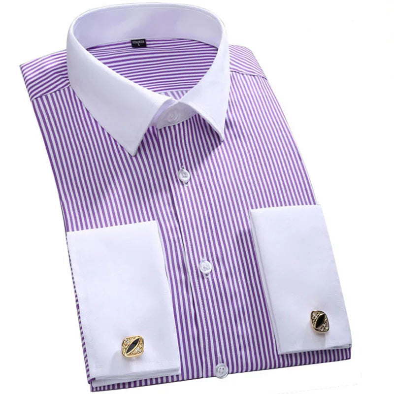 Men’s French Cuff Tuxedo Dress Shirt – Formal Long Sleeve Button-Up Shirt for Wedding, Party, or Office – Sizes M to 6XL