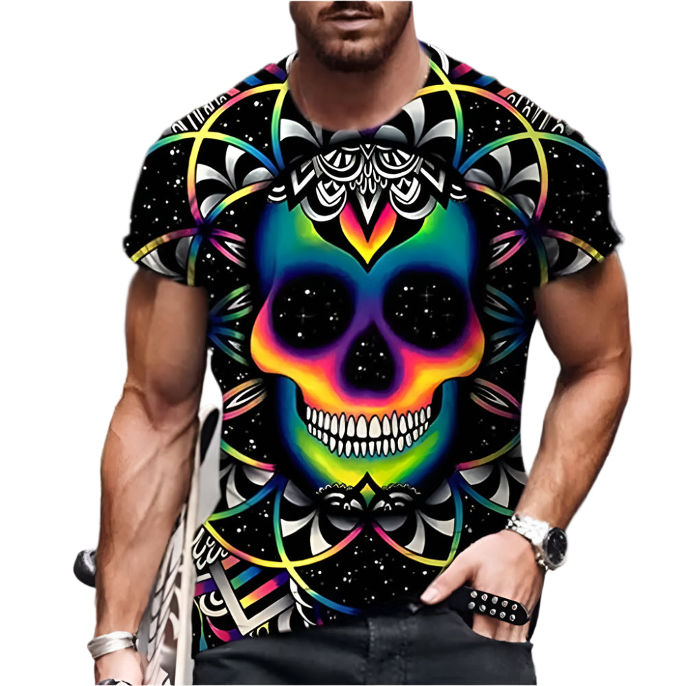 Gothic Skull Heart Hands Graphic Men's Casual T-Shirt – Cool Black Short Sleeve Crewneck Streetwear Tee