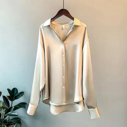 Elegant Satin Long Sleeve Button-Up Shirt