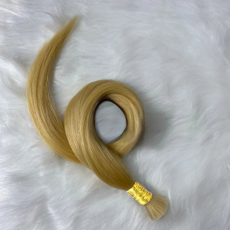 100% Human Hair Extensions Blonde ~613 Straight Hair Bulk For Braiding ~No Weft