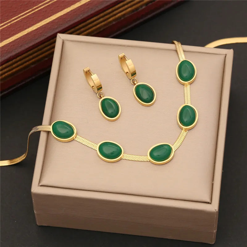 Emerald Stone Necklace and Earring Set