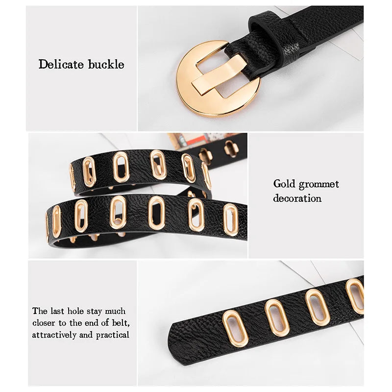 Punk Style Women’s Belt – Adjustable PU Leather Grunge Waist Belt with Metal Buckle