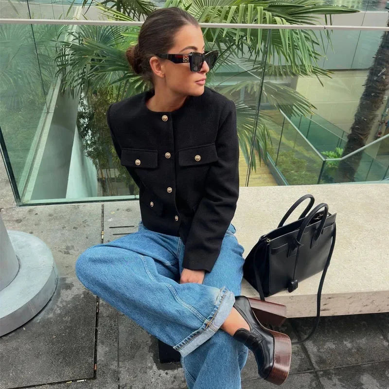 Women's Autumn Long Sleeve Cropped Jacket - StarLuxeTrend