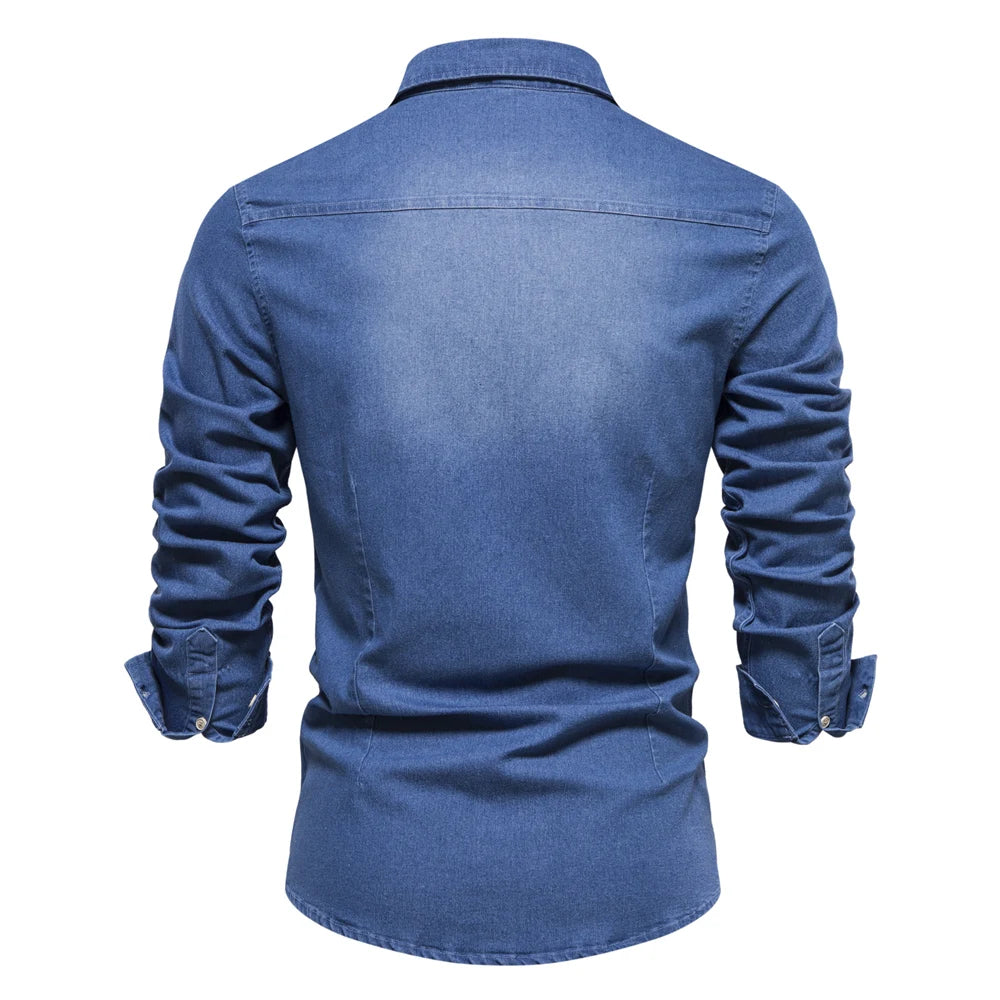 Men’s Slim Fit Long Sleeve Denim Shirt – Casual Cotton Button-Down Cowboy Style for Spring & Autumn
