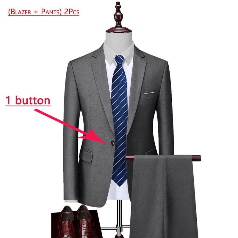 Men’s 3-Piece Slim Fit Formal Suit – Wedding Groom Tuxedo with Jacket, Vest & Pants – Business Dress Suit for Office & Events