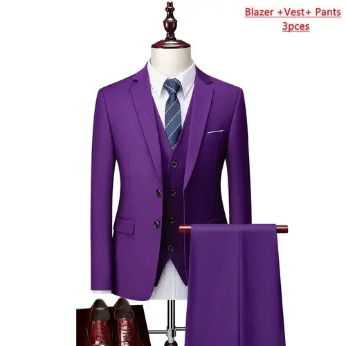 Men’s 3-Piece Slim Fit Formal Suit – Wedding Groom Tuxedo with Jacket, Vest & Pants – Business Dress Suit for Office & Events