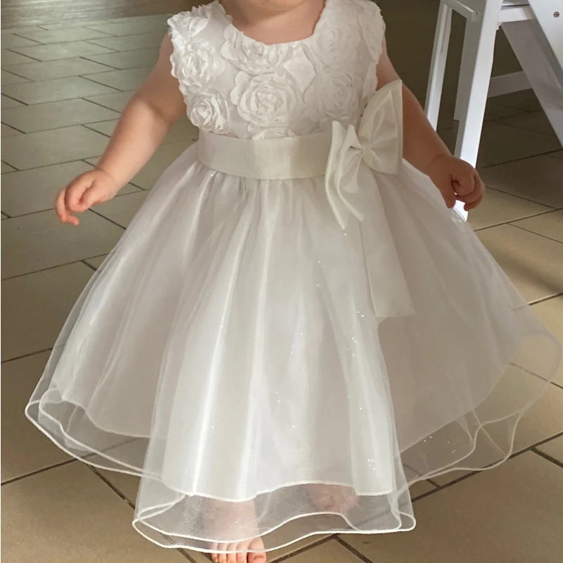 Elegant Lace Floral Girls’ Party Dress – Sleeveless Knee-Length Ball Gown for Weddings, Birthdays & Special Occasions