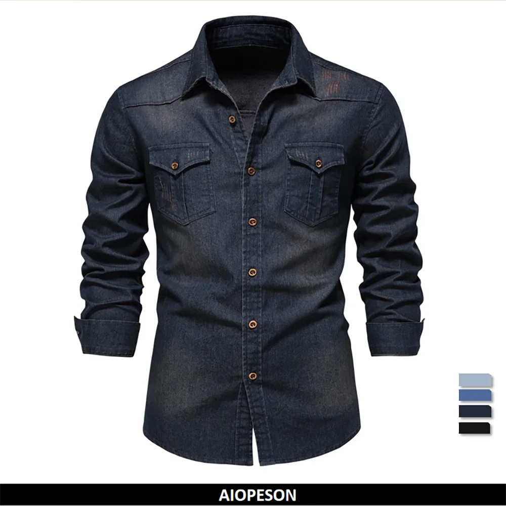Men’s Slim Fit Long Sleeve Denim Shirt – Casual Cotton Button-Down Cowboy Style for Spring & Autumn
